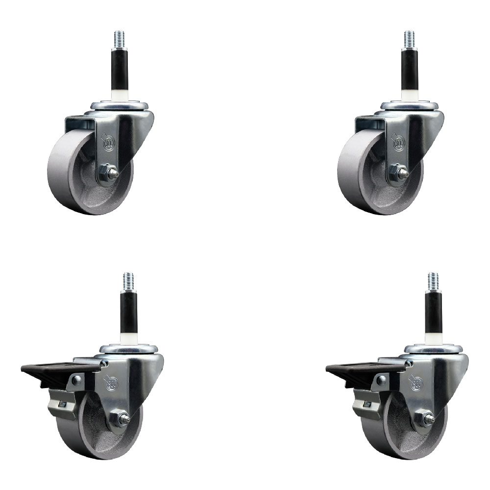SCC-EX20S314-SSS-2-PLB-2-78 Semi Steel Cast Iron Swivel Expanding Stem Caster with 3 in. Silver Wheels & 0.87 in. Stems - Set of 4