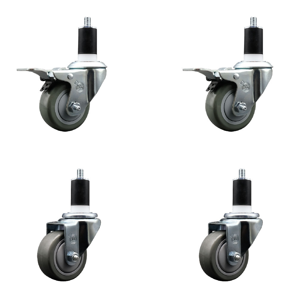 SCC-EXTTL20S314-PPUB-2-S-2-112 Polyurethane Swivel Expanding Stem Caster with 3 in. Gray Wheels & 1.5 in. Stems - Set of 4