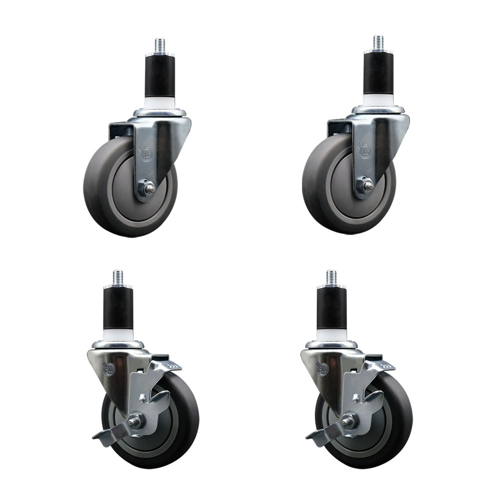 SCC-EX20S414-TPRB-2-TLB-2-112 Thermoplastic Rubber Swivel Expanding Stem Caster with 4 in. Gray Wheels & 1.5 in. Stems - Set of 4
