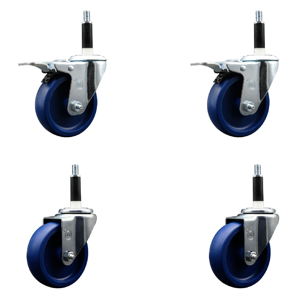 SCC-SSEXTTL20S414-SPUS-2-S-2-78 Stainless Steel Solid Polyurethane Swivel Expanding Stem Caster with 4 in. Blue Wheels & 0.87 in. Stems - Set of 4