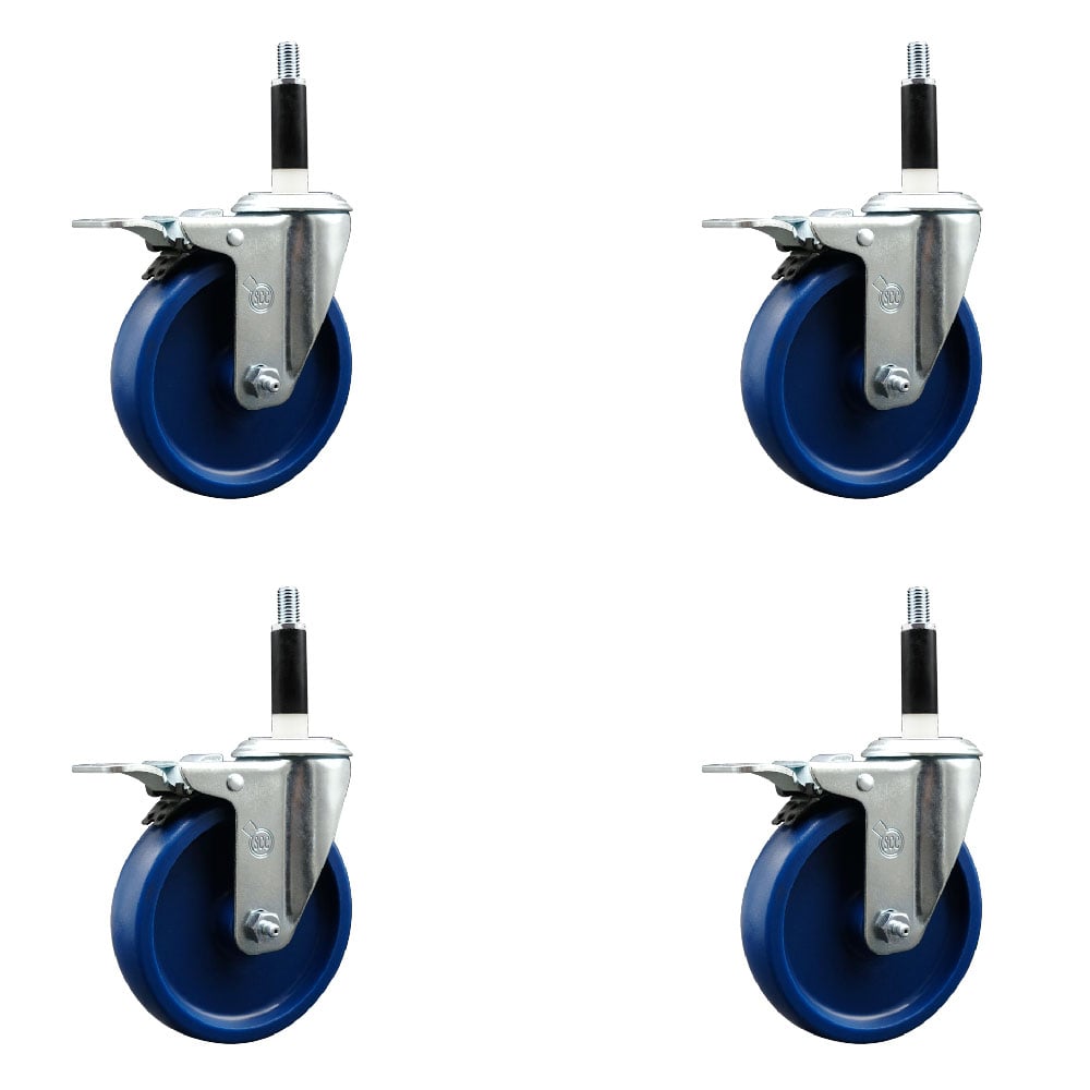 SCC-SSEXTTL20S514-SPUS-78-4 Stainless Steel Solid Polyurethane Swivel Expanding Stem Caster with 5 in. Blue Wheels & 0.87 in. Stems - Set of 4