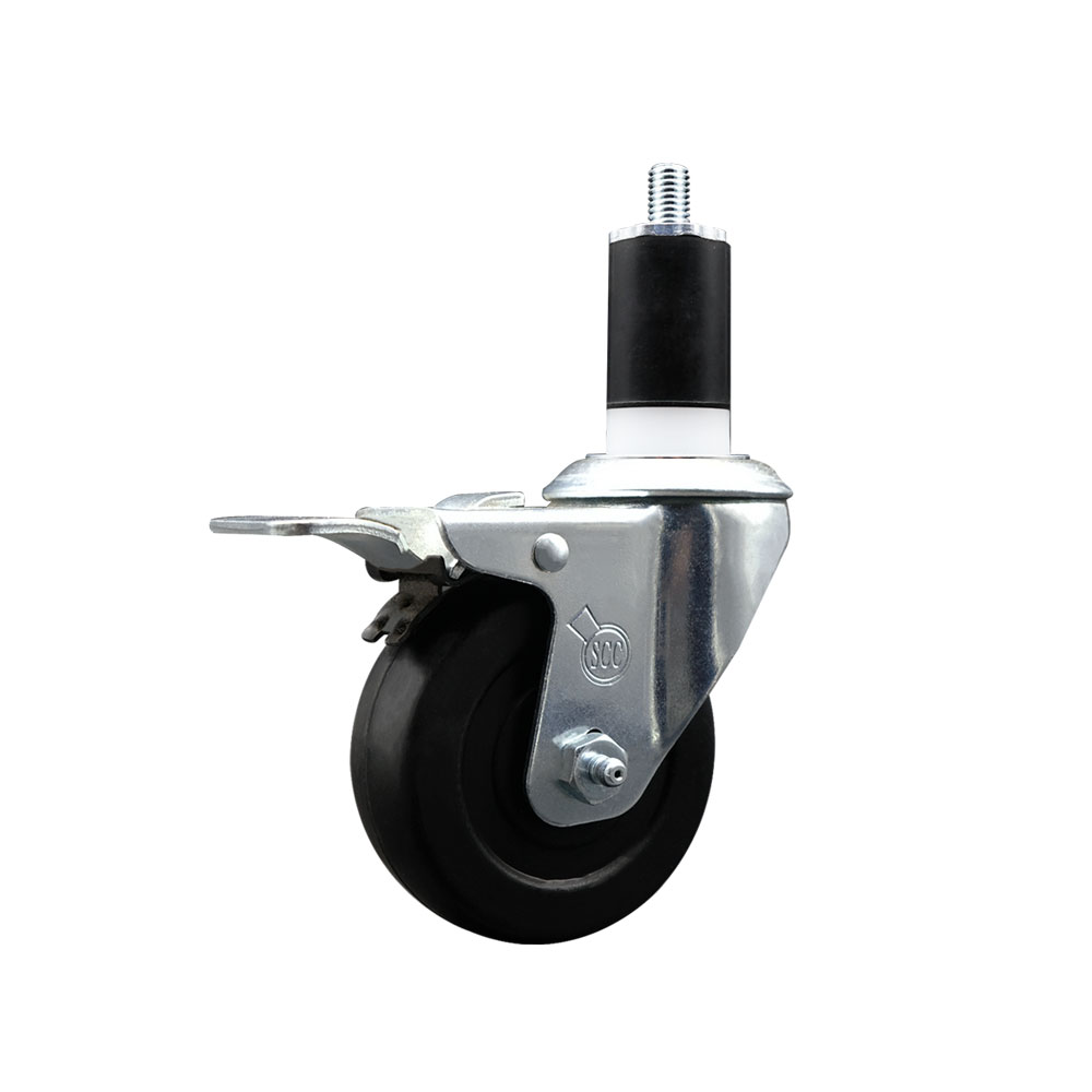 SCC-EXTTL20S3514-SRS-112 Soft Rubber Expanding Stem Swivel Caster with 3.5 in. Black Wheel & 1.5 in. Stem & Total Locking Brake
