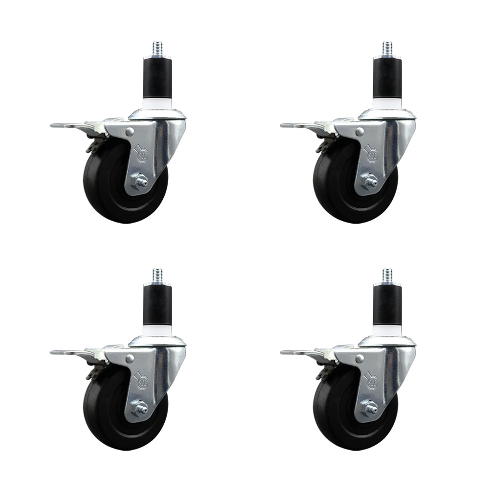 SCC-EXTTL20S3514-SRS-112-4 Soft Rubber Swivel Expanding Stem Caster with 3.5 in. Black Wheels & 1.5 in. Stems - Set of 4
