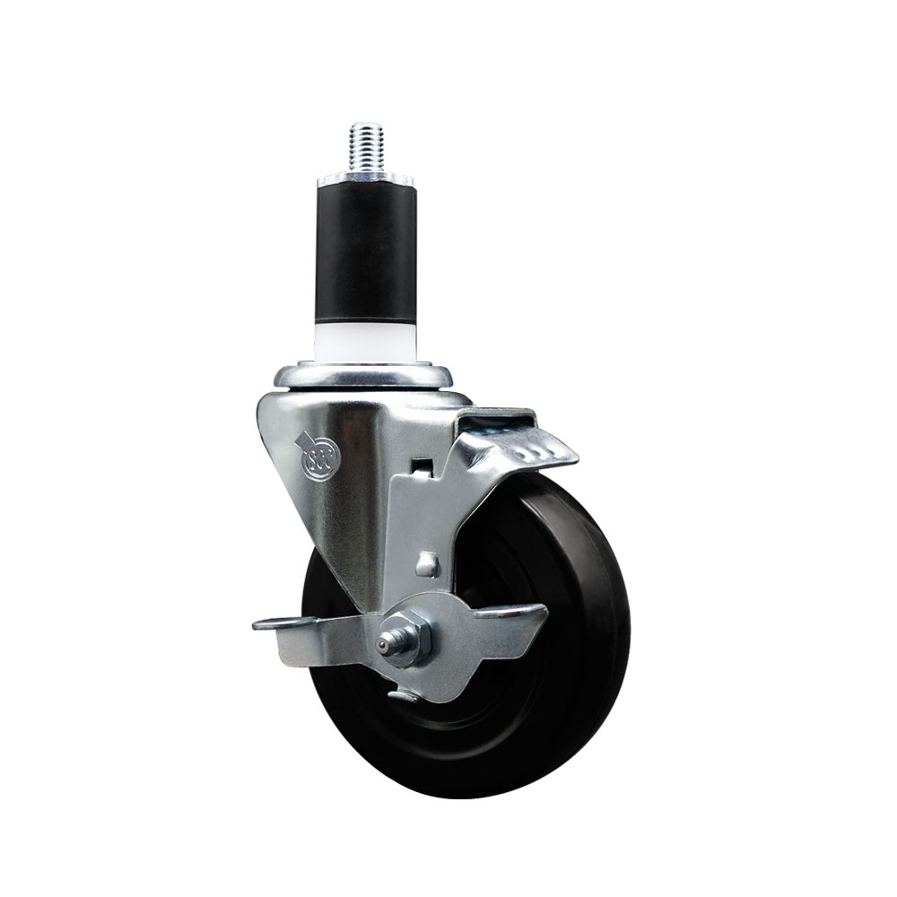 SCC-EX20S414-SRS-TLB-112 Soft Rubber Expanding Stem Swivel Caster with 4 in. Black Wheel & 1.5 in. Stem & Top Locking Brake