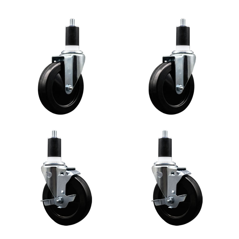 SCC-EX20S514-SRS-2-TLB-2-112 Soft Rubber Swivel Expanding Stem Caster with 5 in. Black Wheels & 1.5 in. Stems - Set of 4