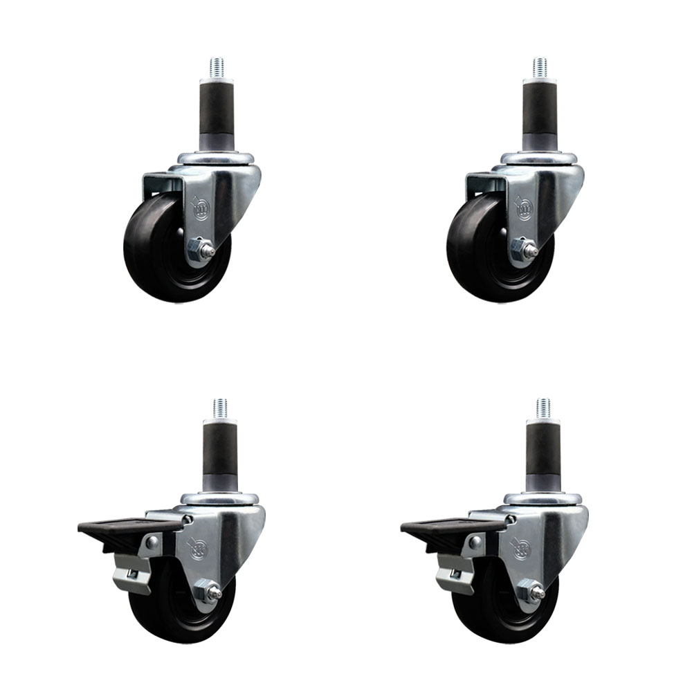 SCC-EX20S314-SRS-2-PLB-2-114 Soft Rubber Swivel Expanding Stem Caster with 3 in. Black Wheels & 1.25 in. Stems - Set of 4