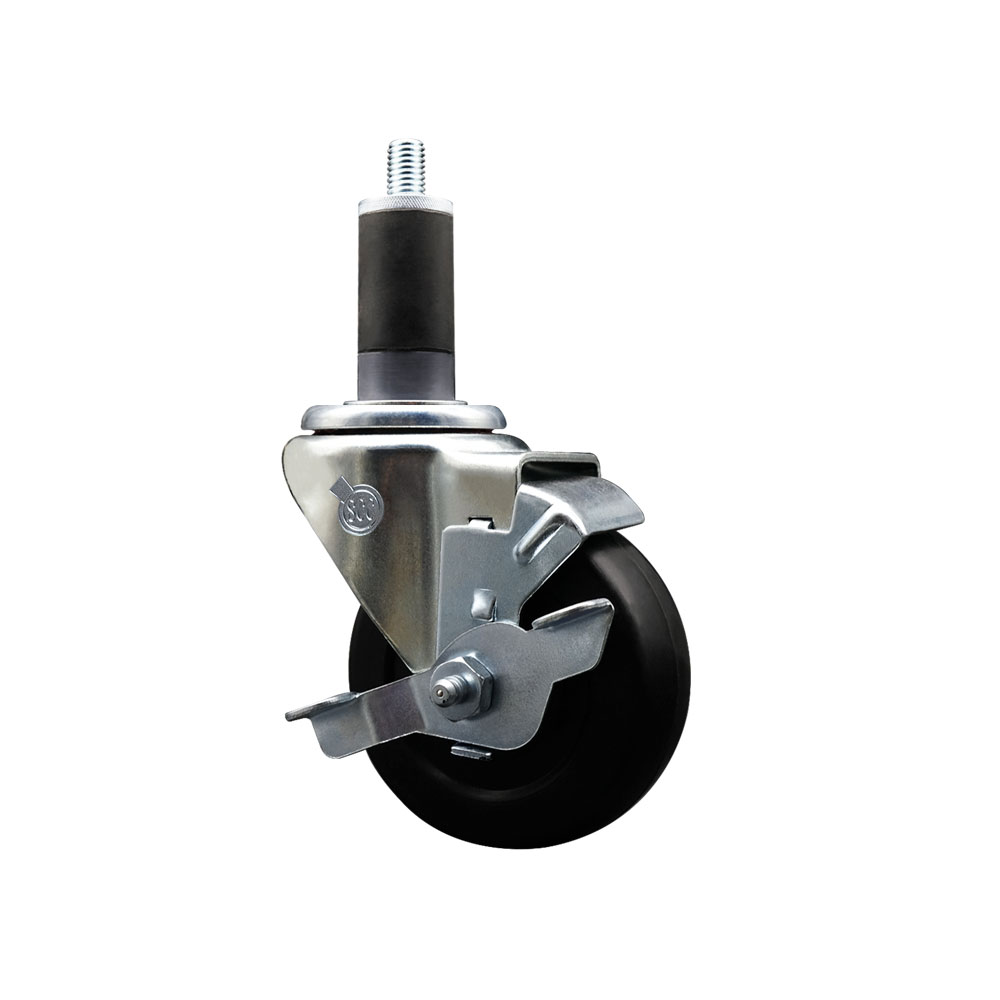 SCC-EX20S3514-SRS-TLB-114 Soft Rubber Expanding Stem Swivel Caster with 3.5 in. Black Wheel & 1.25 in. Stem & Top Locking Brake