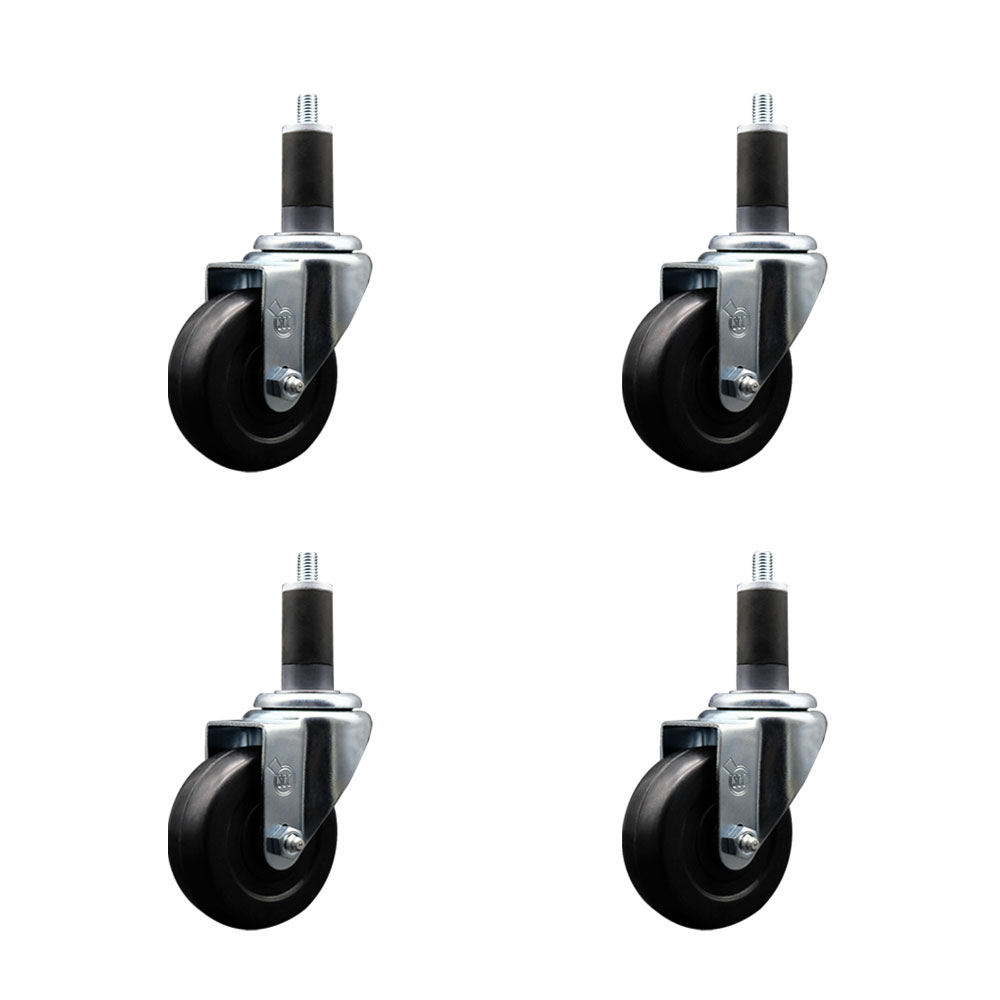 SCC-EX20S3514-SRS-114-4 Soft Rubber Swivel Expanding Stem Caster with 3.5 in. Black Wheels & 1.25 in. Stems - Set of 4