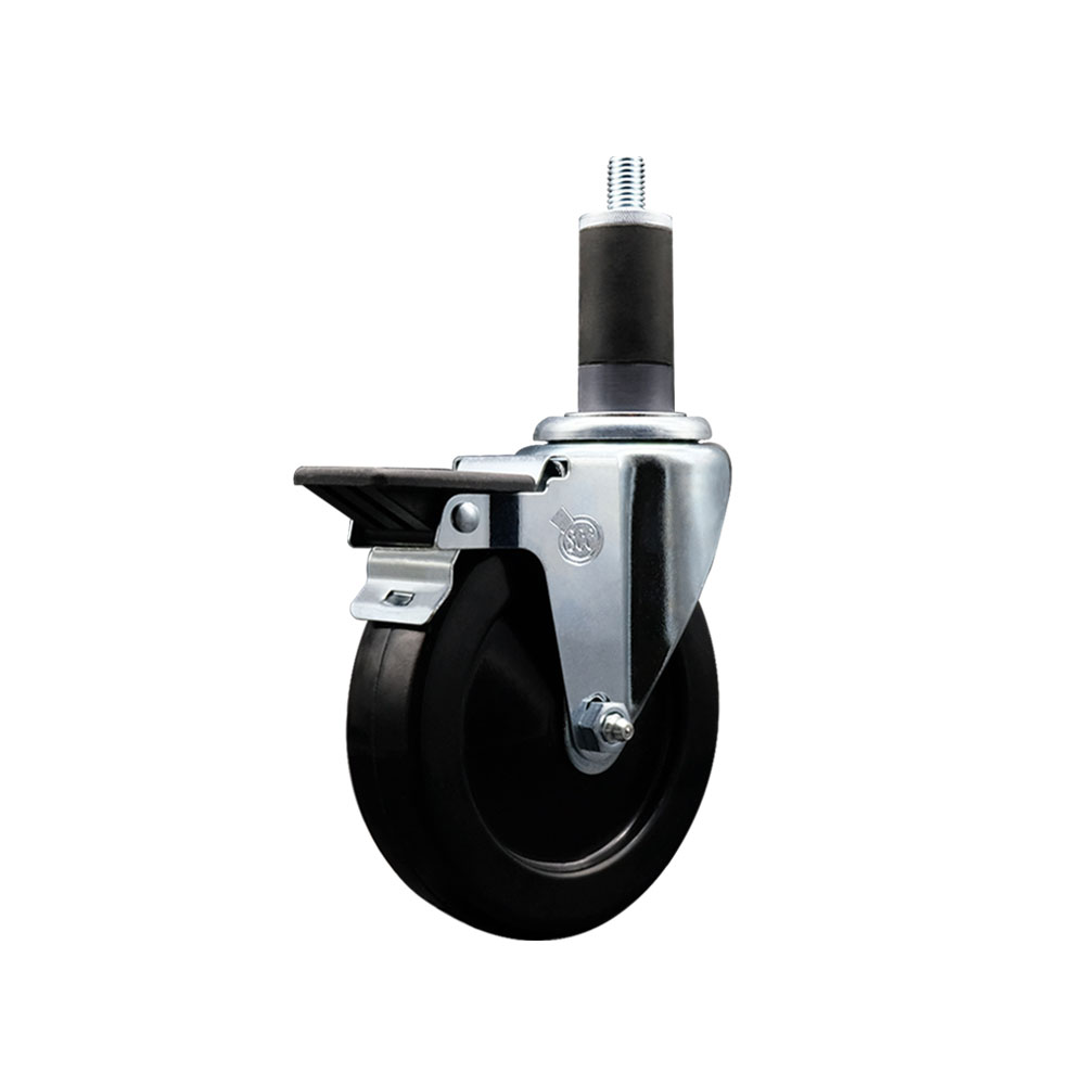 SCC-EX20S514-SRS-PLB-114 Soft Rubber Expanding Stem Swivel Caster with 5 in. Black Wheel & 1.25 in. Stem & Posi Locking Brake
