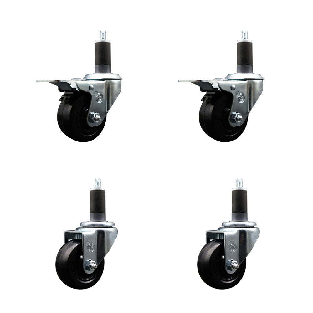 SCC-SSEXTTL20S314-SRS-2-S-2-114 Stainless Steel Soft Rubber Swivel Expanding Stem Caster with 3 in. Black Wheels & 1.25 in. Stems - Set of 4