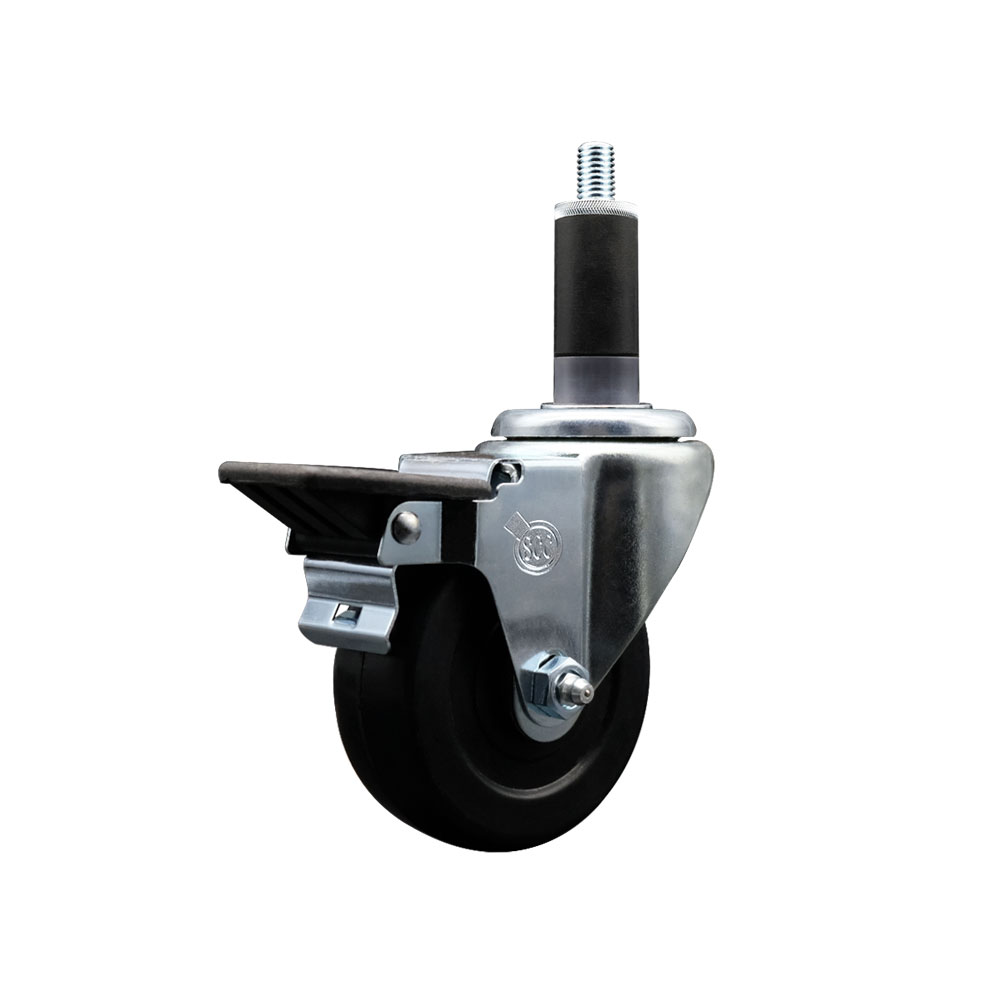 SCC-EX20S3514-SRS-PLB-118 Soft Rubber Expanding Stem Swivel Caster with 3.5 in. Black Wheel & 1.13 in. Stem & Posi Locking Brake