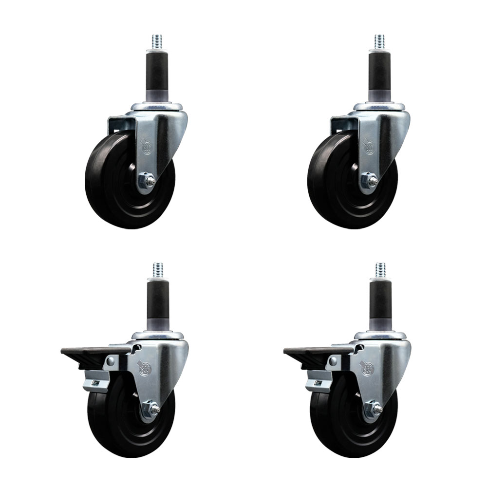 SCC-EX20S414-SRS-2-PLB-2-118 Soft Rubber Swivel Expanding Stem Caster with 4 in. Black Wheels & 1.13 in. Stems - Set of 4