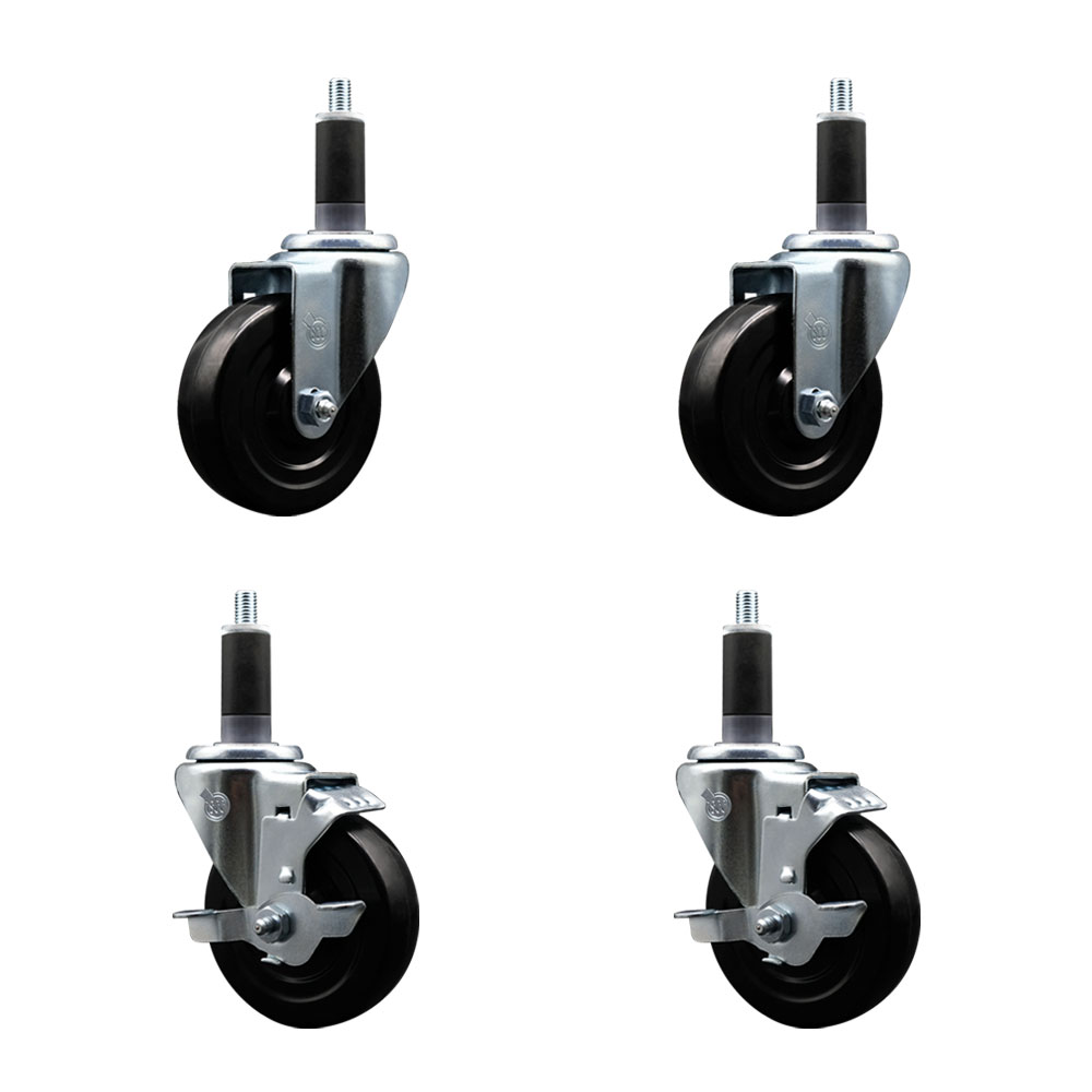 SCC-EX20S414-SRS-2-TLB-2-118 Soft Rubber Swivel Expanding Stem Caster with 4 in. Black Wheels & 1.13 in. Stems - Set of 4