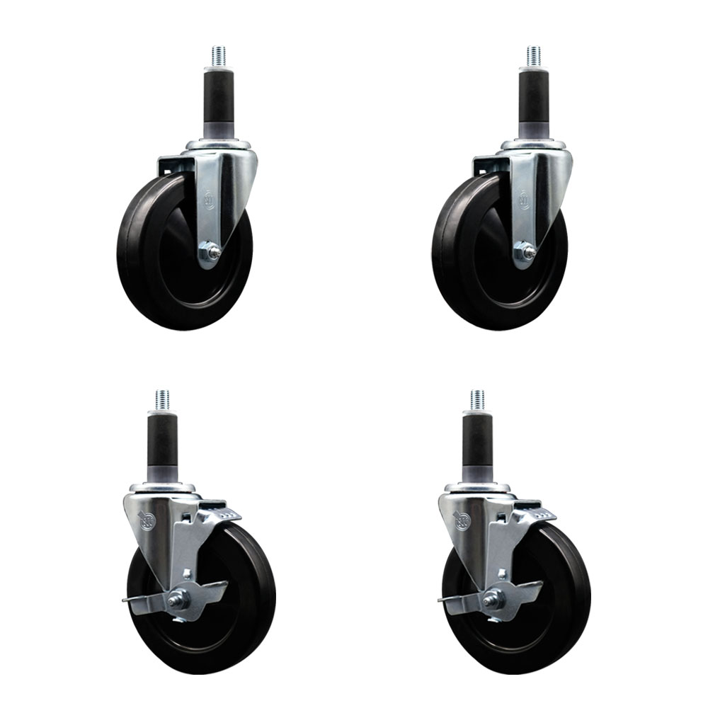 SCC-EX20S514-SRS-2-TLB-2-118 Soft Rubber Swivel Expanding Stem Caster with 5 in. Black Wheels & 1.13 in. Stems - Set of 4