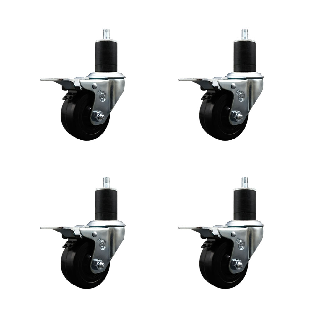 SCC-EXTTL20S314-SRS-134-4 Soft Rubber Swivel Expanding Stem Caster with 3 in. Black Wheels & 1.75 in. Stems - Set of 4