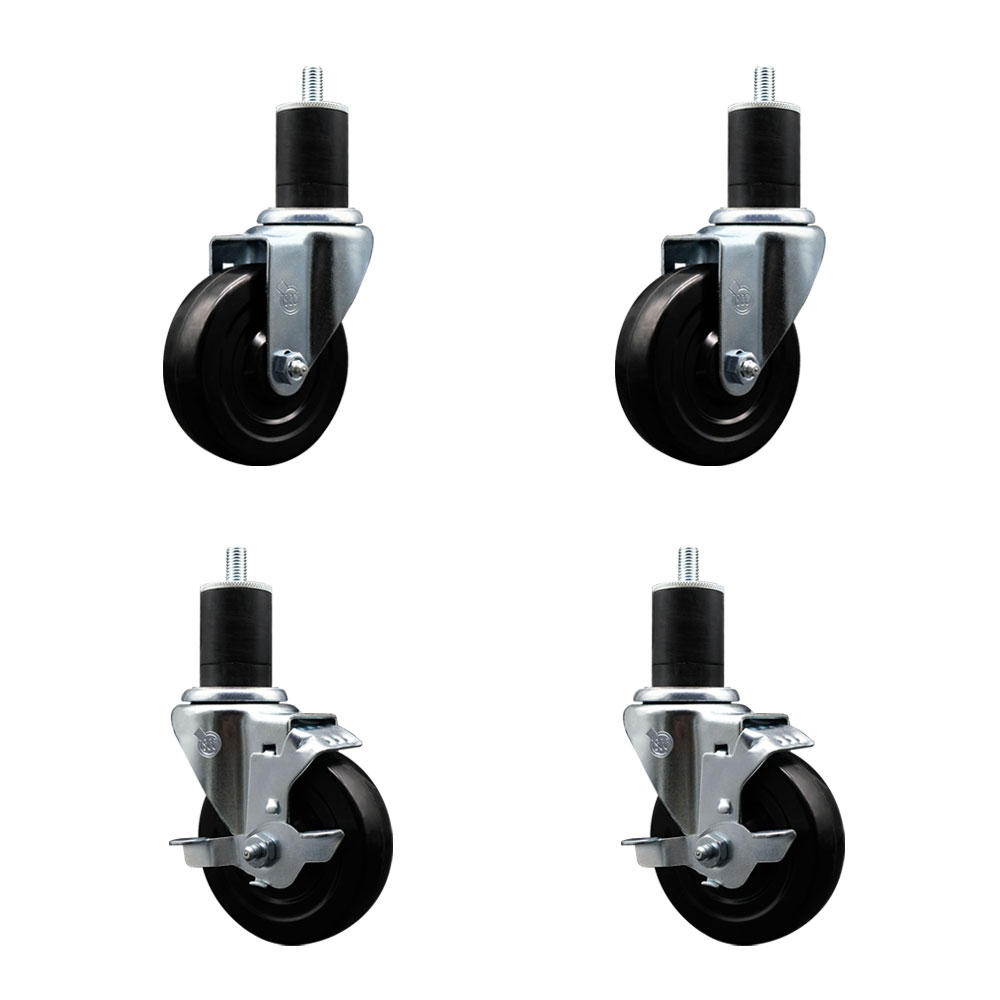 SCC-EX20S414-SRS-2-TLB-2-134 Soft Rubber Swivel Expanding Stem Caster with 4 in. Black Wheels & 1.75 in. Stems - Set of 4