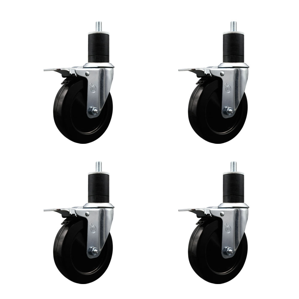 SCC-EXTTL20S514-SRS-134-4 Soft Rubber Swivel Expanding Stem Caster with 5 in. Black Wheels & 1.75 in. Stems - Set of 4