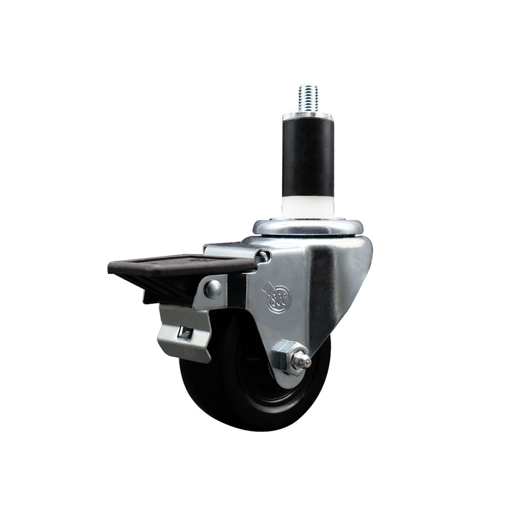 SCC-EX20S314-SRS-PLB-138 Soft Rubber Expanding Stem Swivel Caster with 3 in. Black Wheel & 1.38 in. Stem & Posi Locking Brake
