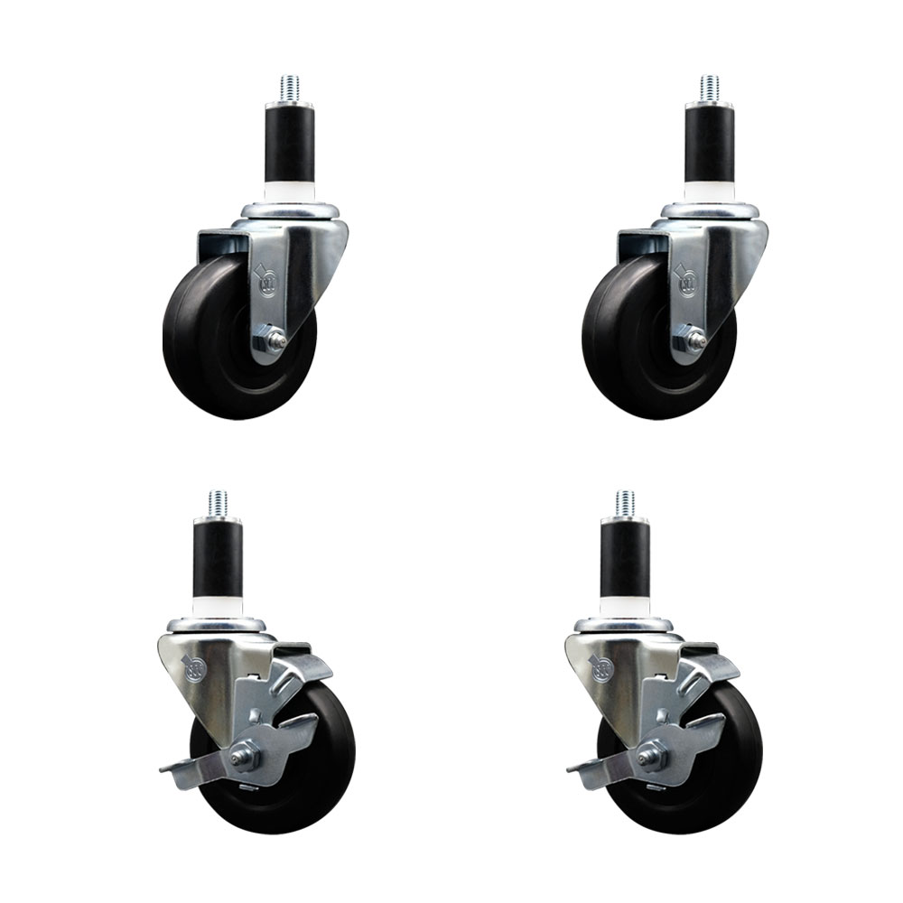 SCC-EX20S3514-SRS-2-TLB-2-138 Soft Rubber Swivel Expanding Stem Caster with 3.5 in. Black Wheels & 1.38 in. Stems - Set of 4