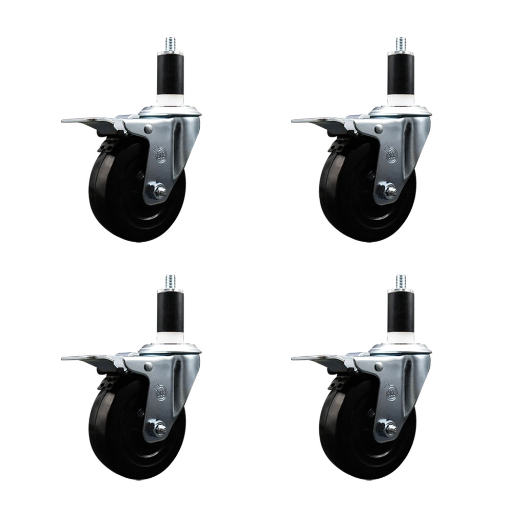 SCC-EXTTL20S414-SRS-138-4 Soft Rubber Swivel Expanding Stem Caster with 4 in. Black Wheels & 1.38 in. Stems - Set of 4