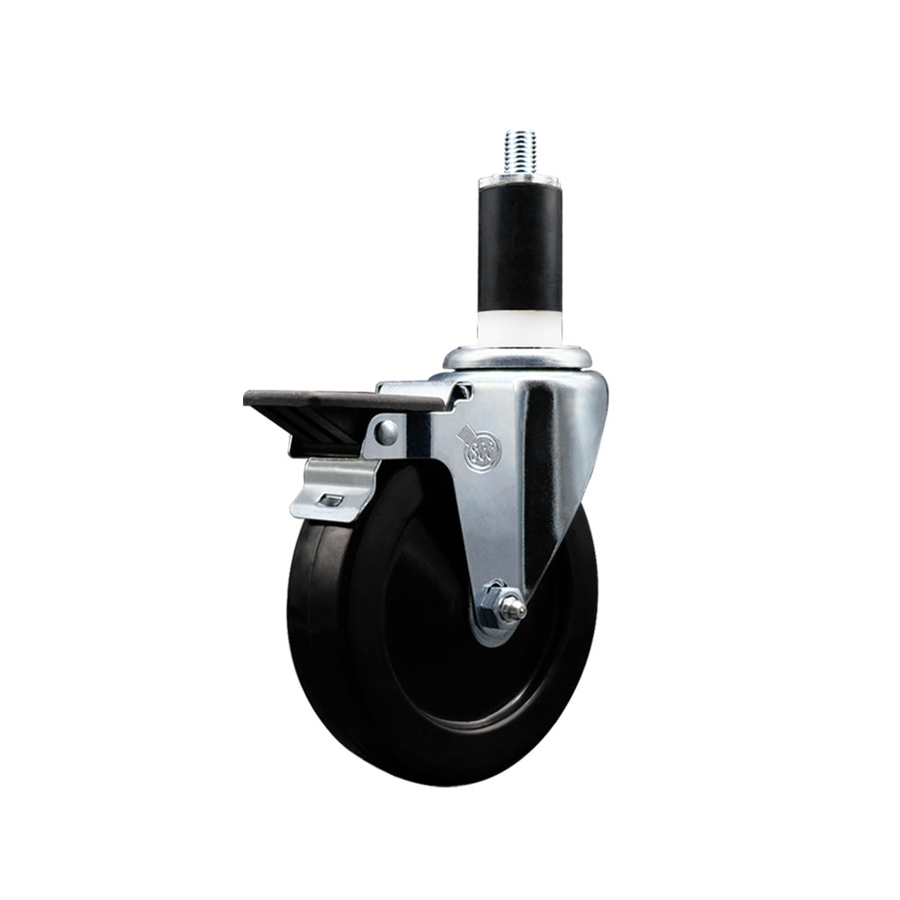 SCC-EX20S514-SRS-PLB-138 Soft Rubber Expanding Stem Swivel Caster with 5 in. Black Wheel & 1.38 in. Stem & Posi Locking Brake