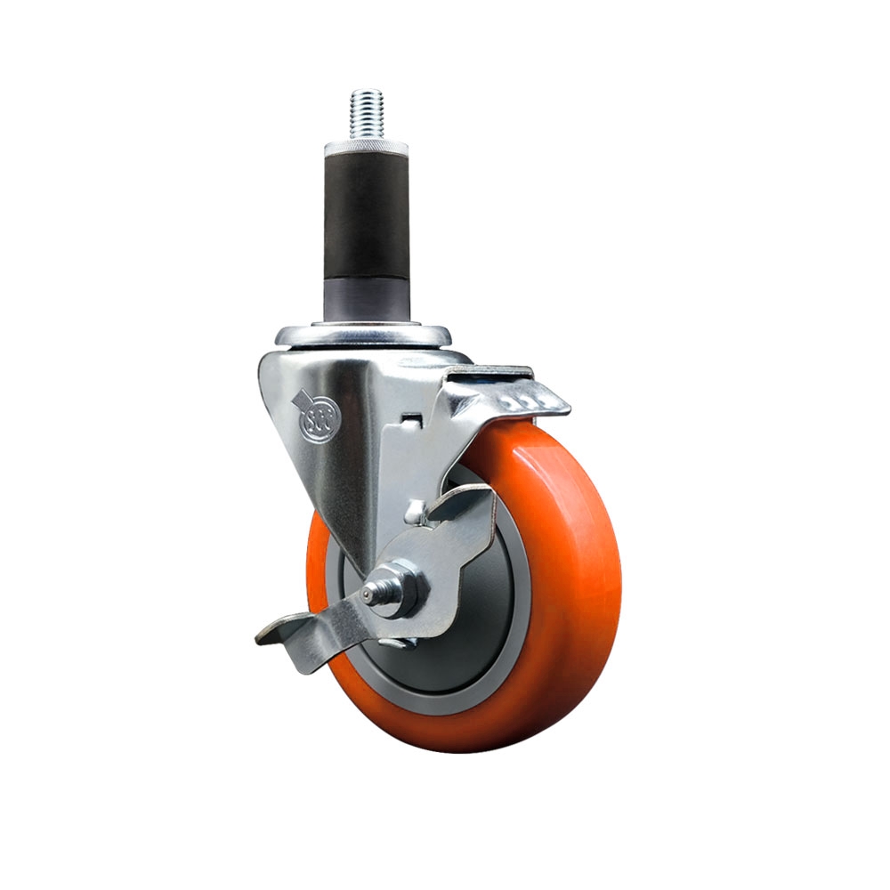 Polyurethane Swivel Caster - Orange - 4 in. Wheel - Top Locking Brake