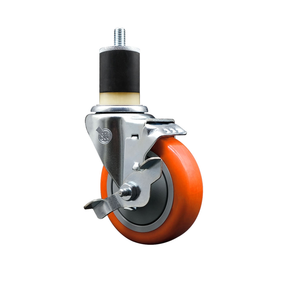 SCC-EX20S414-PPUB-ORG-TLB-178 Polyurethane Expanding Stem Swivel Caster with 4 in. Orange Wheel & 1.87 in. Stem & Top Locking Brake