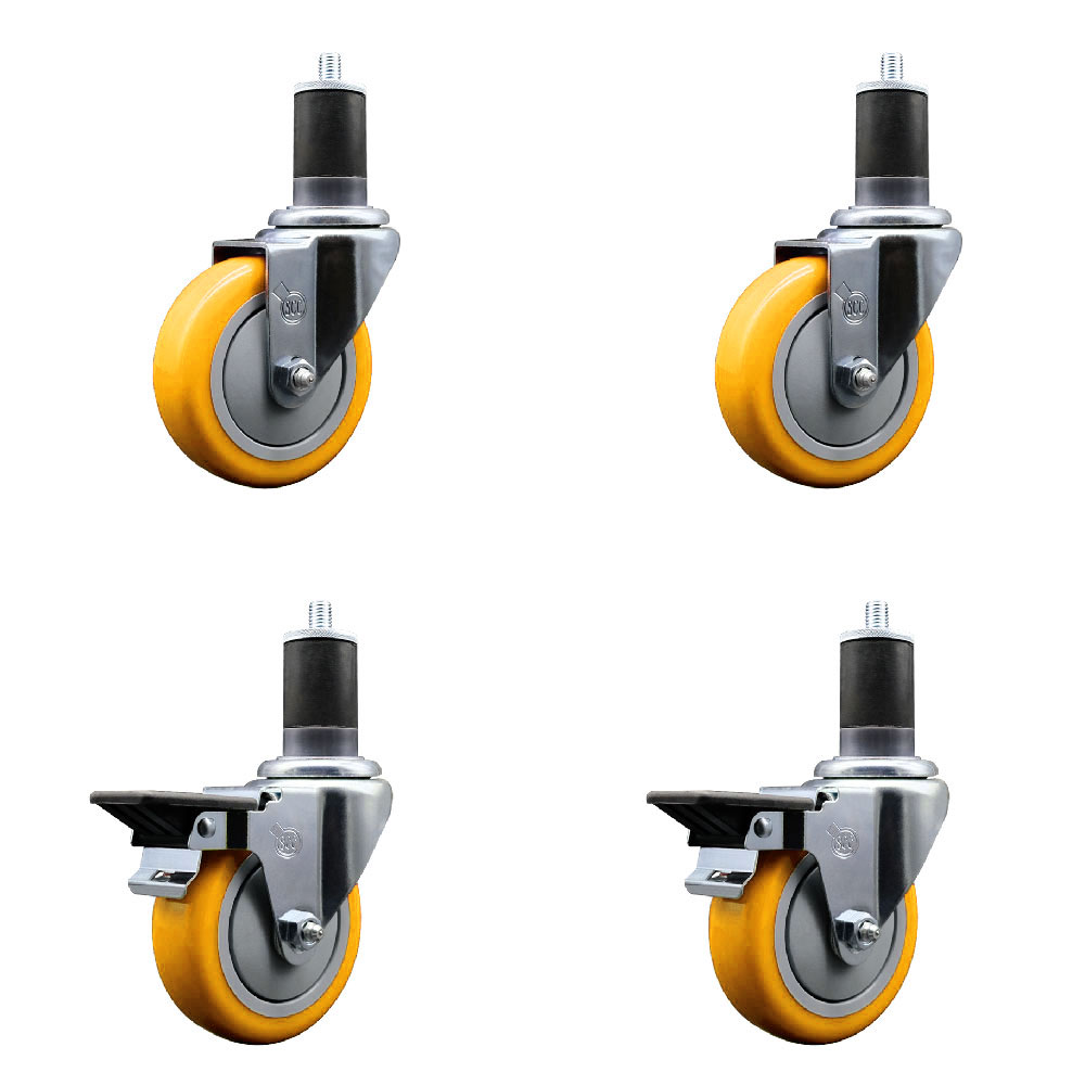 SCC-EX20S414-PPUB-YEL-2-PLB-2-158 Polyurethane Swivel Expanding Stem Caster with 4 in. Yellow Wheels & 1.63 in. Stems - Set of 4