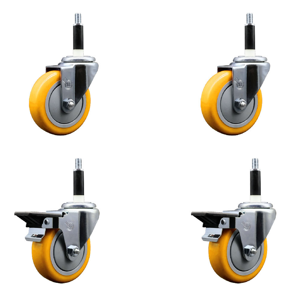SCC-EX20S414-PPUB-YEL-2-PLB-2-78 Polyurethane Swivel Expanding Stem Caster with 4 in. Yellow Wheels & 0.87 in. Stems - Set of 4