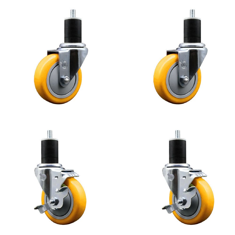 SCC-EX20S414-PPUB-YEL-2-TLB-2-134 Polyurethane Swivel Expanding Stem Caster with 4 in. Yellow Wheels & 1.75 in. Stems - Set of 4