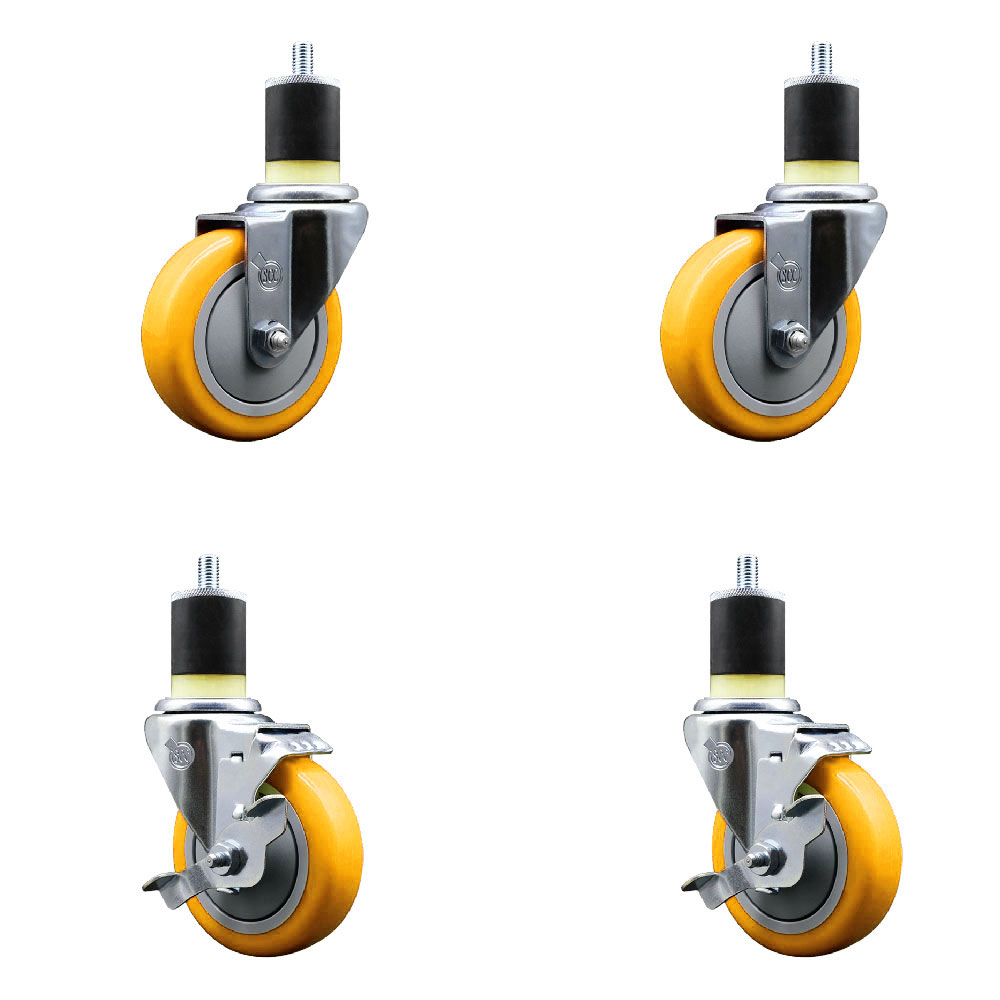 SCC-EX20S414-PPUB-YEL-2-TLB-2-178 Polyurethane Swivel Expanding Stem Caster with 4 in. Yellow Wheels & 1.87 in. Stems - Set of 4