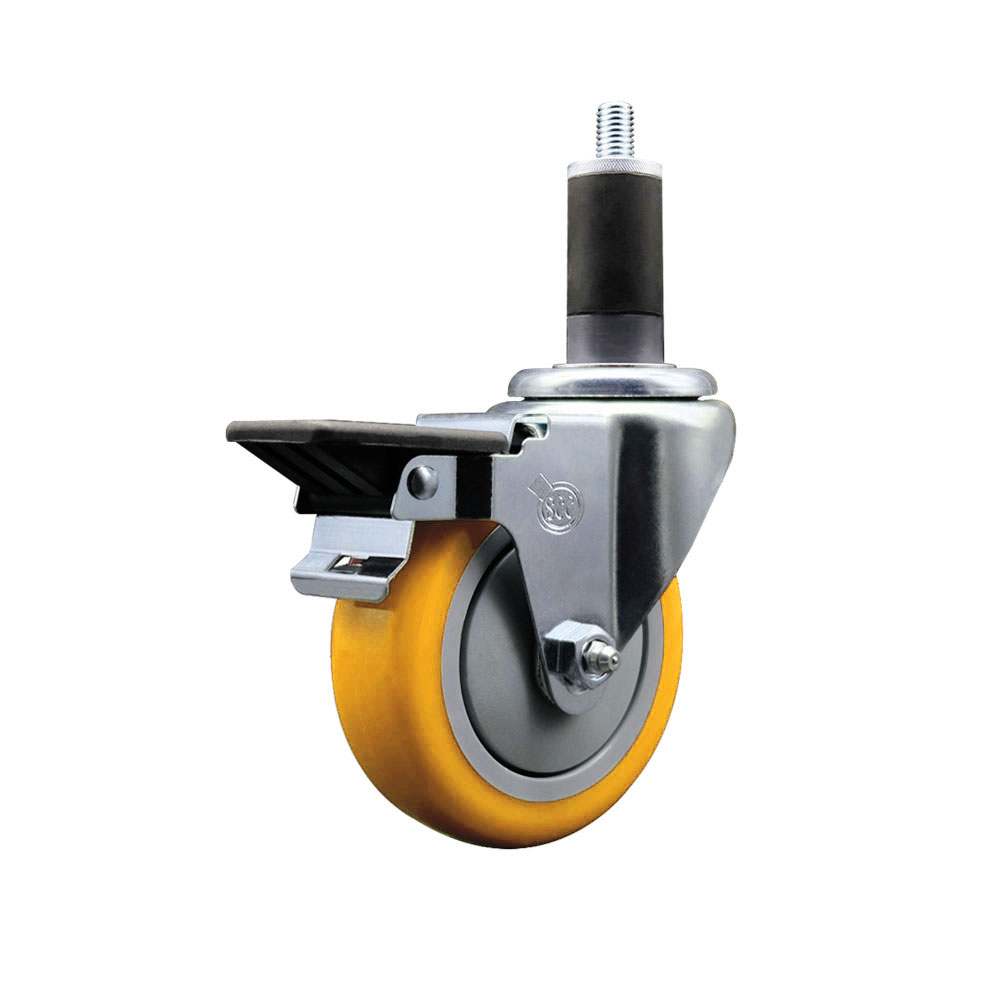 SCC-EX20S414-PPUB-YEL-PLB-114 Polyurethane Expanding Stem Swivel Caster with 4 in. Yellow Wheel & 1.25 in. Stem & Posi Locking Brake