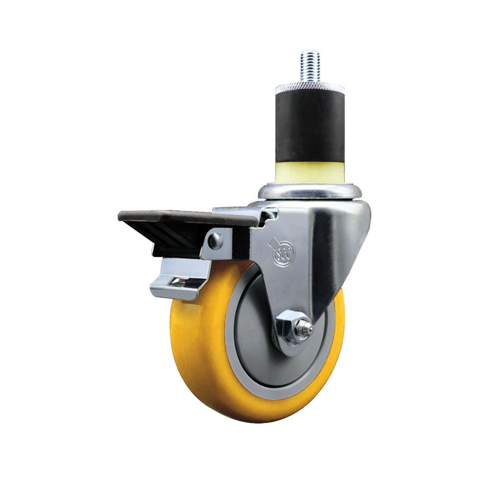SCC-EX20S414-PPUB-YEL-PLB-178 Polyurethane Expanding Stem Swivel Caster with 4 in. Yellow Wheel & 1.87 in. Stem & Posi Locking Brake