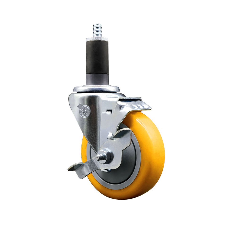 SCC-EX20S414-PPUB-YEL-TLB-114 Polyurethane Expanding Stem Swivel Caster with 4 in. Yellow Wheel & 1.25 in. Stem & Top Locking Brake