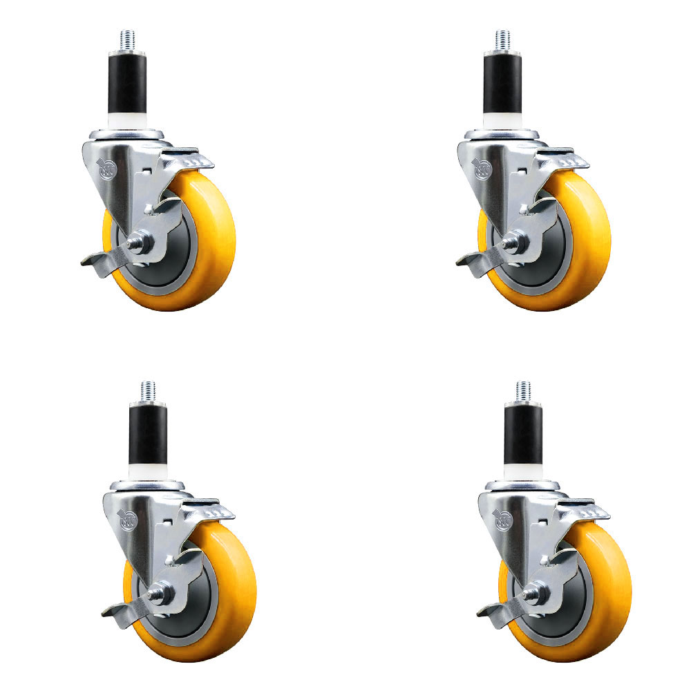 SCC-EX20S414-PPUB-YEL-TLB-138-4 Polyurethane Swivel Expanding Stem Caster with 4 in. Yellow Wheels & 1.38 in. Stems - Set of 4