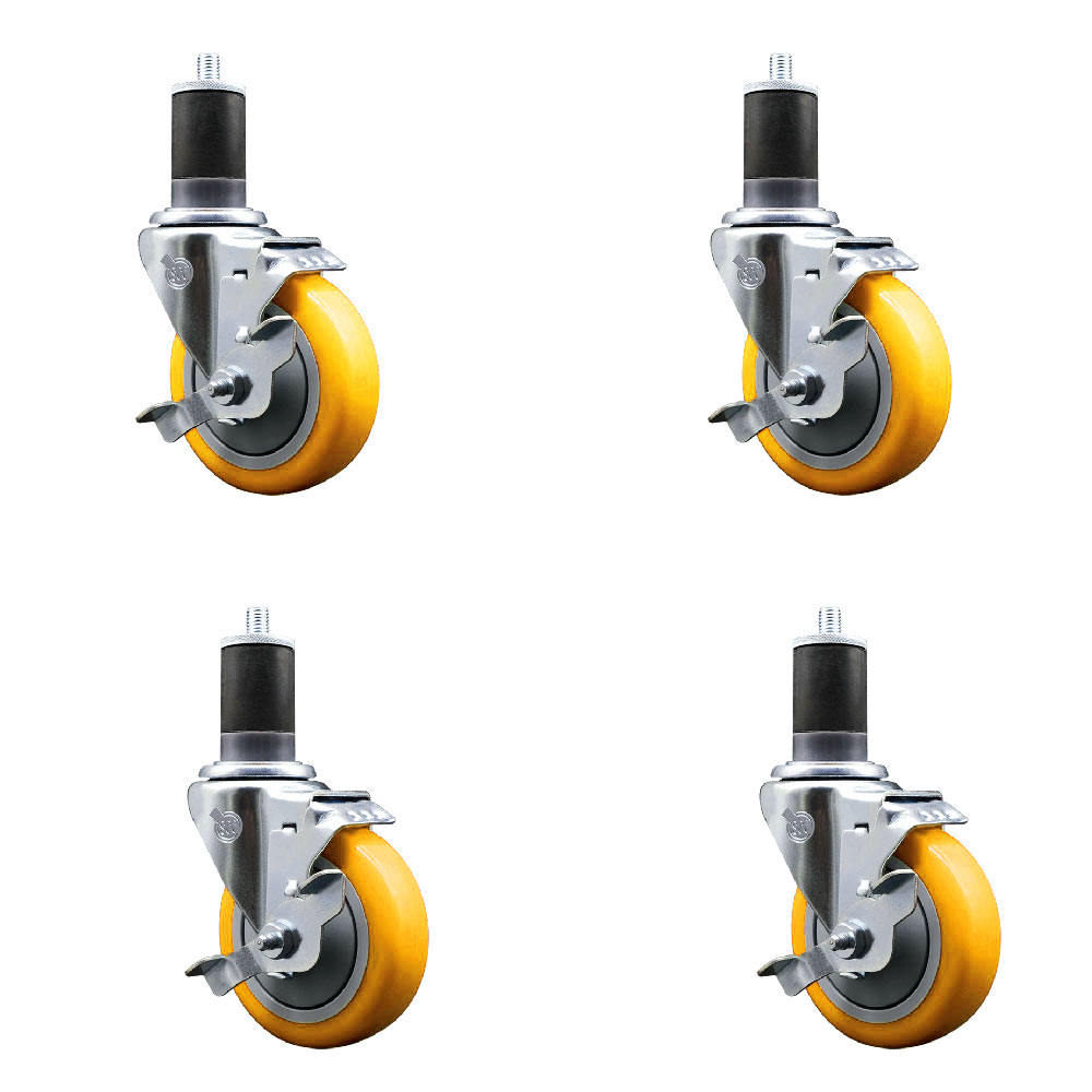 SCC-EX20S414-PPUB-YEL-TLB-158-4 Polyurethane Swivel Expanding Stem Caster with 4 in. Yellow Wheels & 1.63 in. Stems - Set of 4