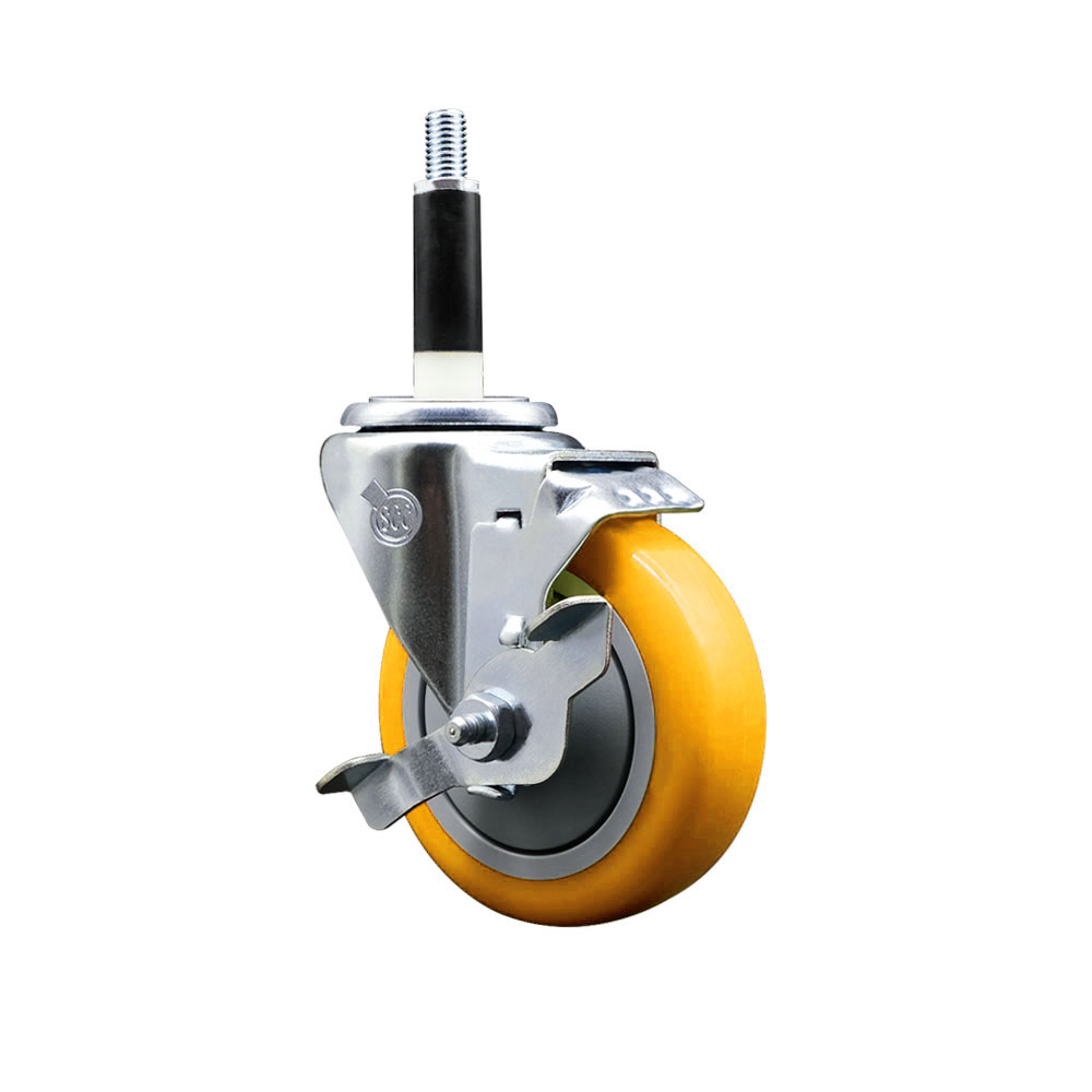 SCC-EX20S414-PPUB-YEL-TLB-78 Polyurethane Expanding Stem Swivel Caster with 4 in. Yellow Wheel & 0.87 in. Stem & Top Locking Brake