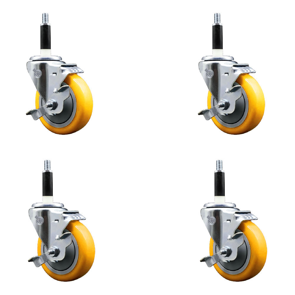 SCC-EX20S414-PPUB-YEL-TLB-78-4 Polyurethane Swivel Expanding Stem Caster with 4 in. Yellow Wheels & 0.87 in. Stems - Set of 4