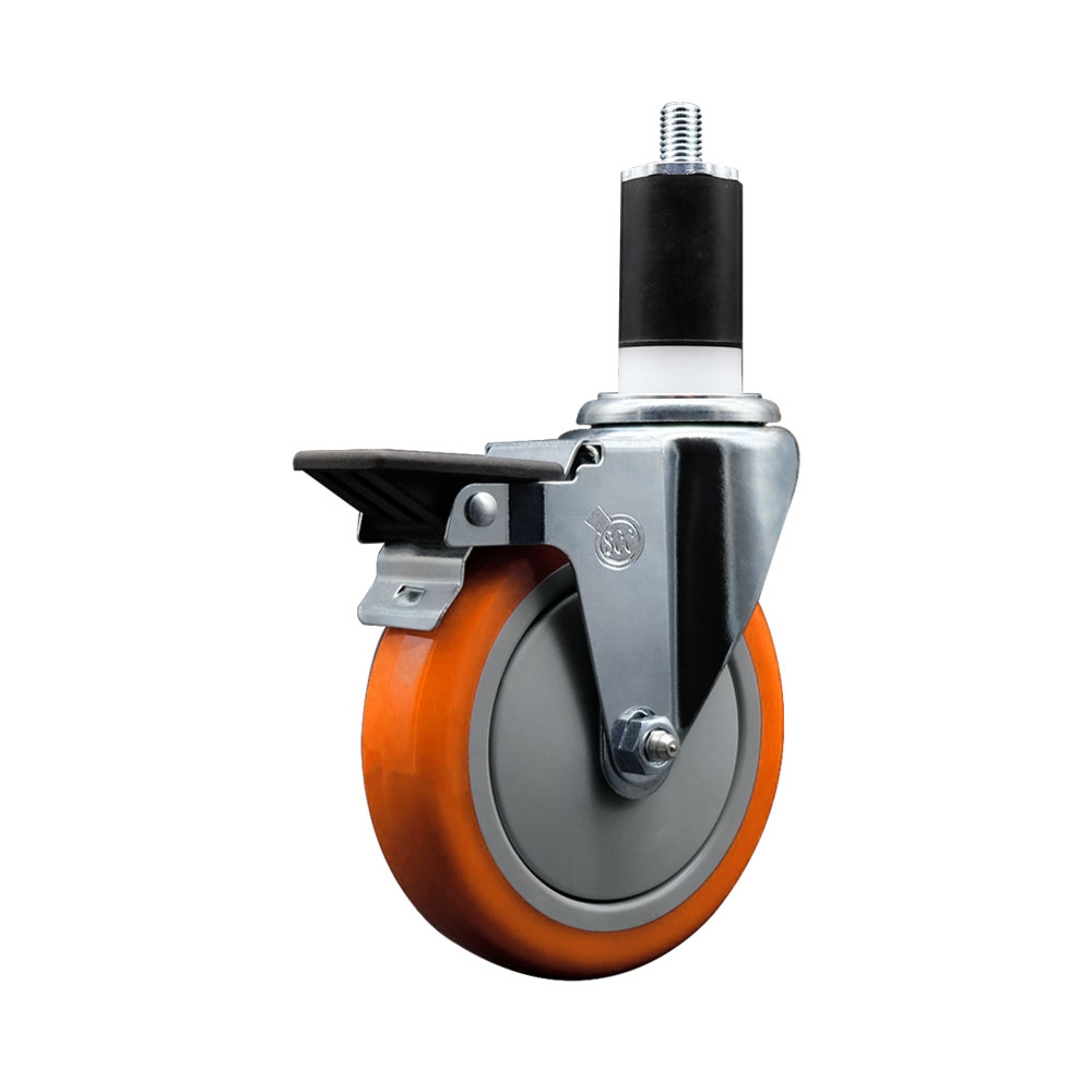 SCC-EX20S514-PPUB-ORG-PLB-112 Polyurethane Expanding Stem Swivel Caster with 5 in. Orange Wheel & 1.5 in. Stem & Posi Locking Brake