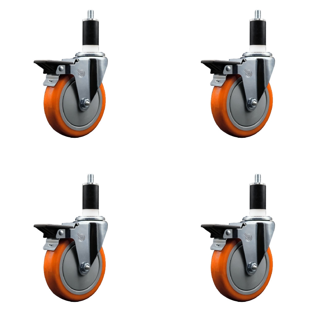 SCC-EX20S514-PPUB-ORG-PLB-138-4 Polyurethane Swivel Expanding Stem Caster with 5 in. Orange Wheels & 1.38 in. Stems - Set of 4