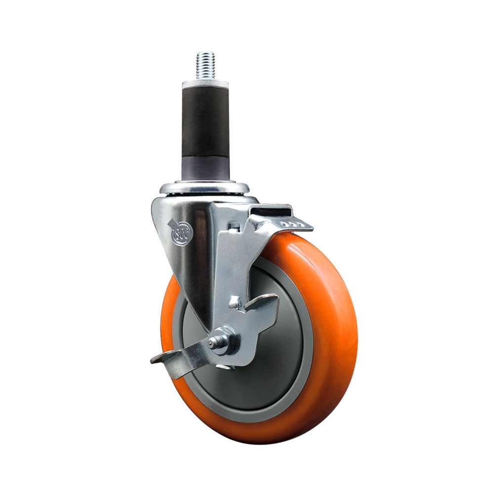 SCC-EX20S514-PPUB-ORG-TLB-114 Polyurethane Expanding Stem Swivel Caster with 5 in. Orange Wheel & 1.25 in. Stem & Top Locking Brake
