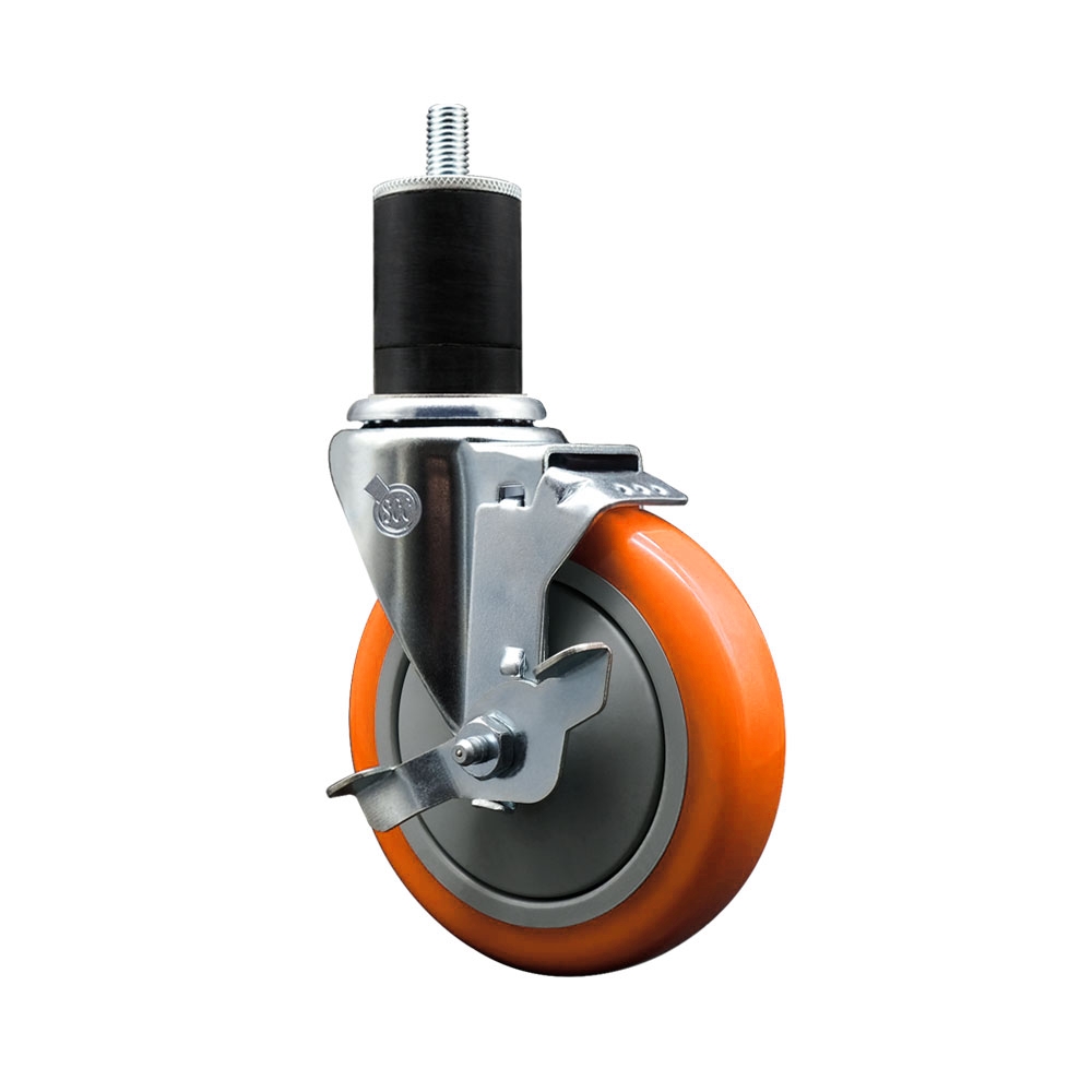 SCC-EX20S514-PPUB-ORG-TLB-134 Polyurethane Expanding Stem Swivel Caster with 5 in. Orange Wheel & 1.75 in. Stem & Top Locking Brake