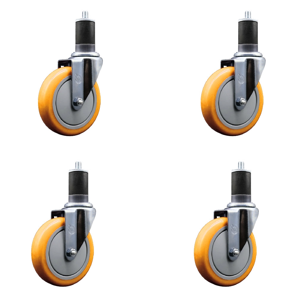 SCC-EX20S514-PPUB-YEL-158-4 Polyurethane Swivel Expanding Stem Caster with 5 in. Yellow Wheels & 1.63 in. Stems - Set of 4