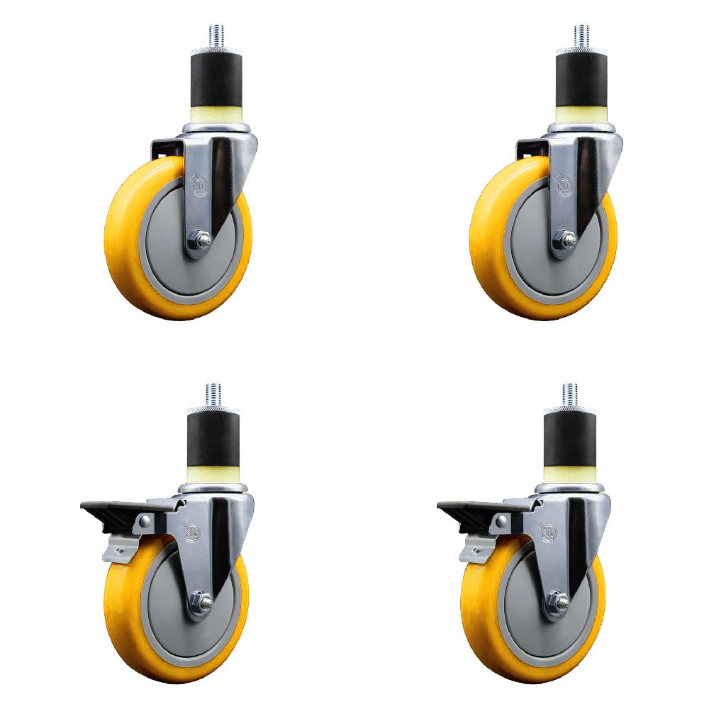 SCC-EX20S514-PPUB-YEL-2-PLB-2-178 Polyurethane Swivel Expanding Stem Caster with 5 in. Yellow Wheels & 1.87 in. Stems - Set of 4