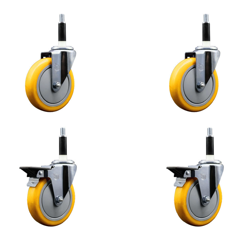 SCC-EX20S514-PPUB-YEL-2-PLB-2-78 Polyurethane Swivel Expanding Stem Caster with 5 in. Yellow Wheels & 0.87 in. Stems - Set of 4