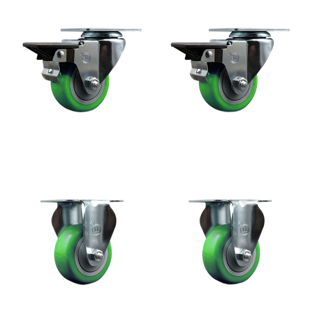 SCC-20S314-PPUB-GRN-PLB-2-R-2 Polyurethane Swivel Top Plate Caster with 3 in. Green Wheels - Set of 4