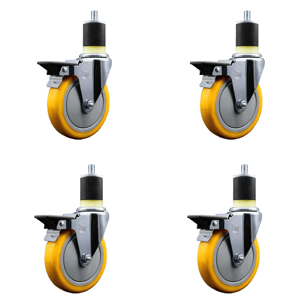 SCC-EX20S514-PPUB-YEL-PLB-178-4 Polyurethane Swivel Expanding Stem Caster with 5 in. Yellow Wheels & 1.87 in. Stems - Set of 4