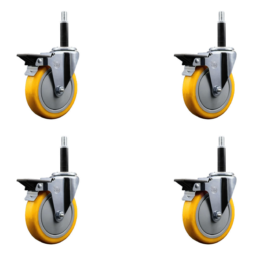 SCC-EX20S514-PPUB-YEL-PLB-34-4 Polyurethane Swivel Expanding Stem Caster with 5 in. Yellow Wheels & 0.75 in. Stems - Set of 4