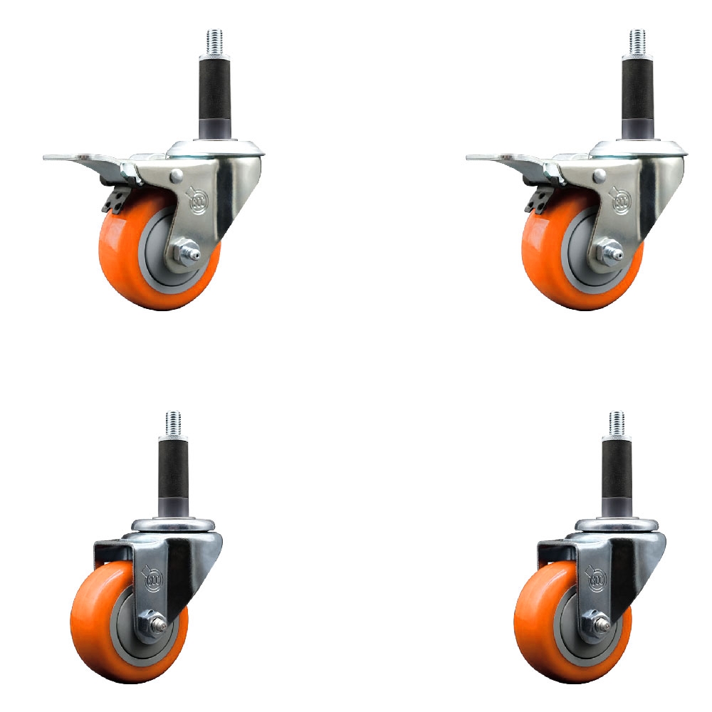 SCC-EXTTL20S314-PPUB-ORG-2-S-2-1 Polyurethane Swivel Expanding Stem Caster with 3 in. Orange Wheels & 1 in. Stems - Set of 4