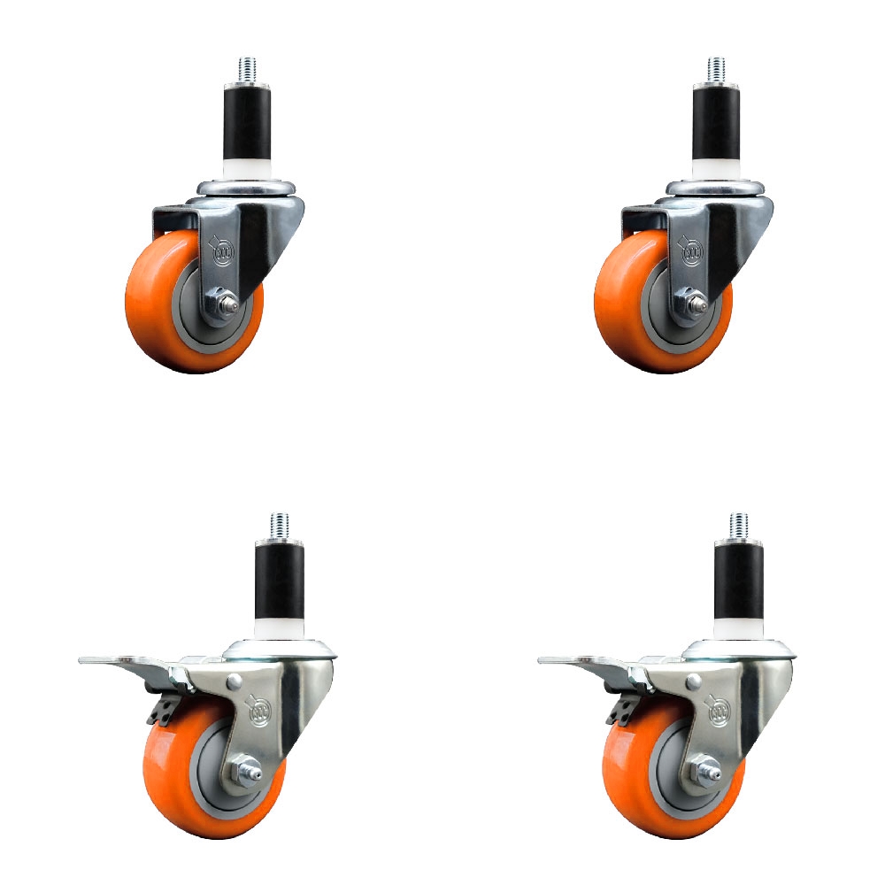 SCC-EXTTL20S314-PPUB-ORG-2-S-2-138 Polyurethane Swivel Expanding Stem Caster with 3 in. Orange Wheels & 1.38 in. Stems - Set of 4